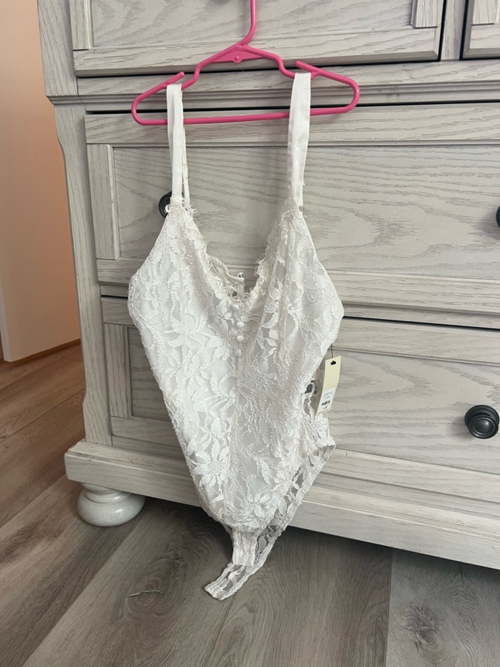 Francesca's Collections Ivory Lace Bodysuit with Button Front